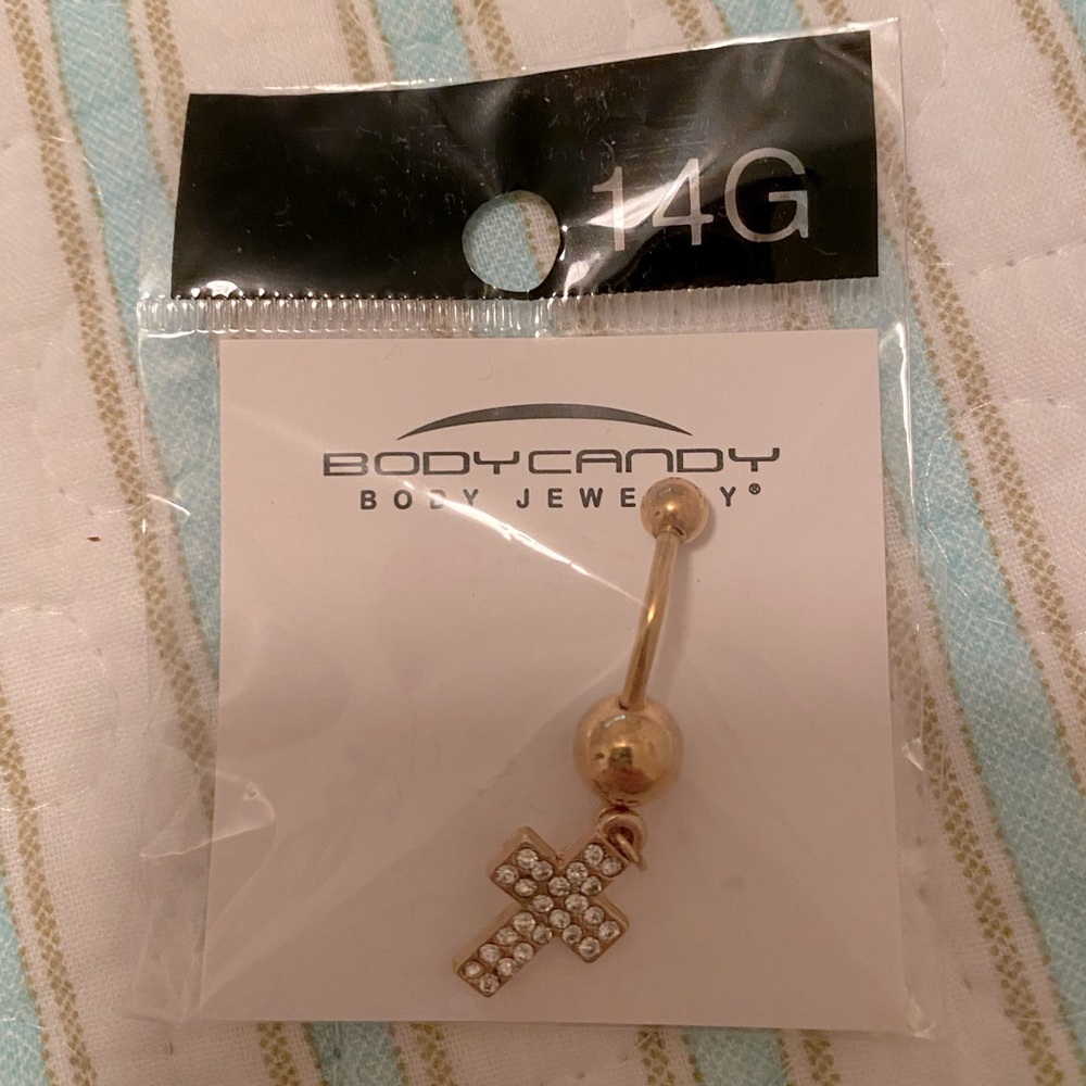 Body Candy gold cross ✝️ belly button ring 14G
